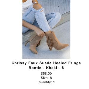 Chrissy Faux Suede Fringe Bootie - Size 8